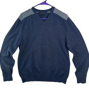 Express Design Studio Stretch Pima Cotton Pullover V-Neck Striped Sweater Preppy